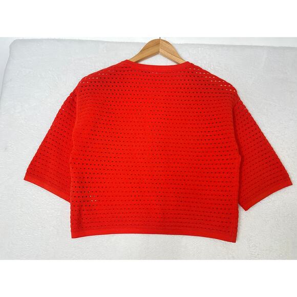 Karen Millen Red Orange Crochet Sheer Cardigan size 1 Old Money Preppy New York - Picture 3 of 8